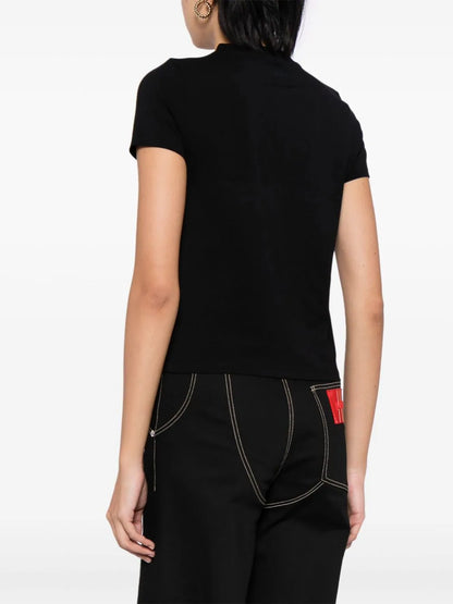 VETEMENTS Logo Print Cotton-Blend Fitted T-Shirt Black