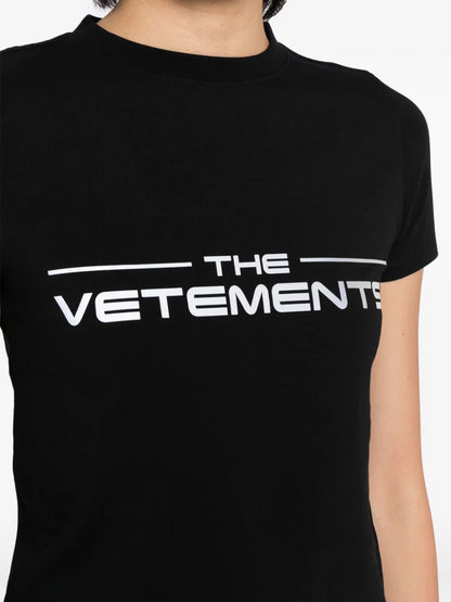 VETEMENTS Logo Print Cotton-Blend Fitted T-Shirt Black