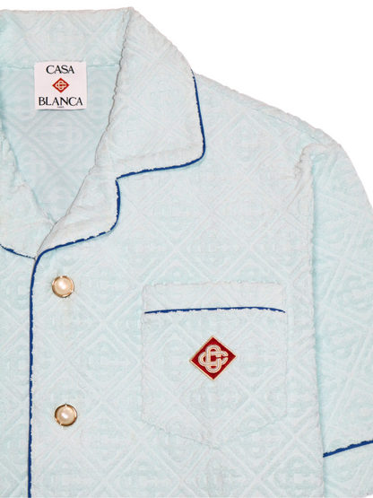CASABLANCA Towelling Monogram Open Collar Shirt Light Blue