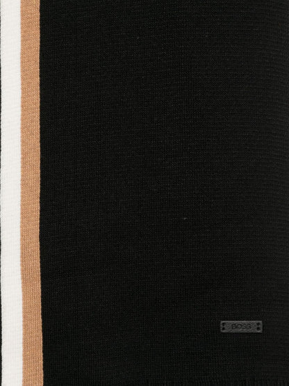 BOSS MEN Logo-Patch Striped Scarf And Knitted Beanie Set Black