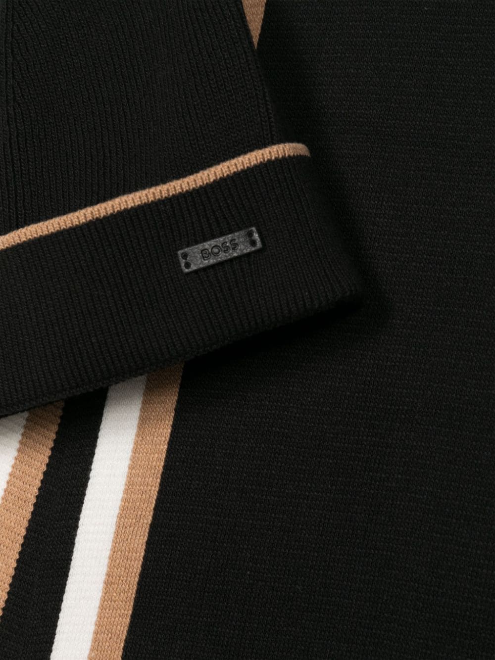 BOSS MEN Logo-Patch Striped Scarf And Knitted Beanie Set Black