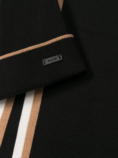 BOSS MEN Logo-Patch Striped Scarf And Knitted Beanie Set Black
