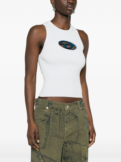 DIESEL WOMEN M-Onerva Cut-out Logo-plaque Knitted Top Light Blue