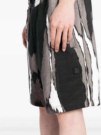 HUGO Daverar Jersey Cotton Abstract-Print Cotton Short  Black Grey