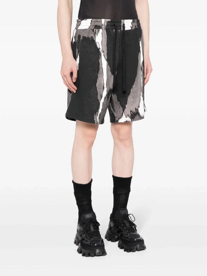 HUGO Daverar Jersey Cotton Abstract-Print Cotton Short  Black Grey