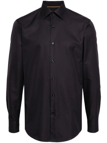 BOSS H-Hank Slim-Fit Long-Sleeved Cotton Shirt Navy