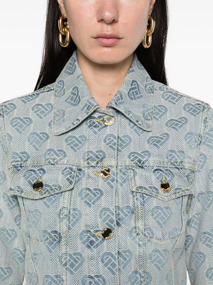 CASABLANCA WOMEN Heart Monogram Jacquard Denim Jacket Light Blue
