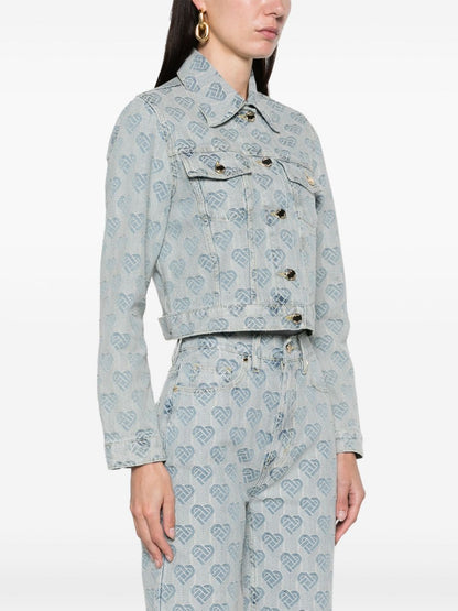 CASABLANCA WOMEN Heart Monogram Jacquard Denim Jacket Light Blue