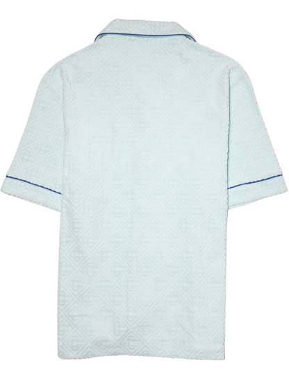 CASABLANCA Towelling Monogram Open Collar Shirt Light Blue