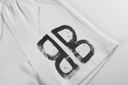 Balenciaga Graffiti Logo Cotton Shorts – White