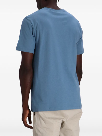 BOSS Tales Logo Patch Cotton T-Shirt Open Blue