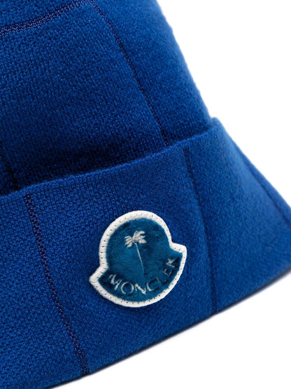 MONCLER X PALM ANGELS Logo-appliqué Beanie Blue