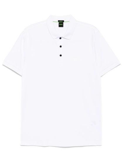 BOSS Paddy Mirror Logo-Print Cotton Polo Shirt White/White