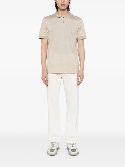 BOSS Monogram Print Cotton Polo Shirt Light Beige