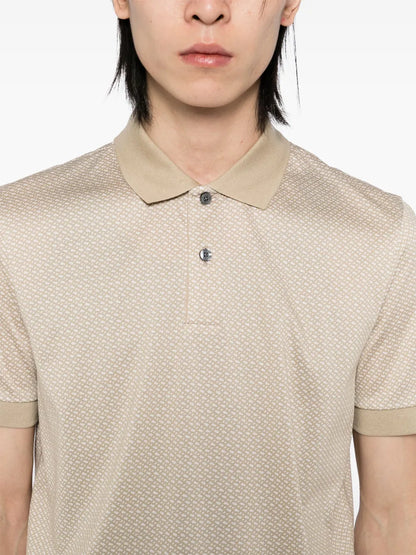 BOSS Monogram Print Cotton Polo Shirt Light Beige