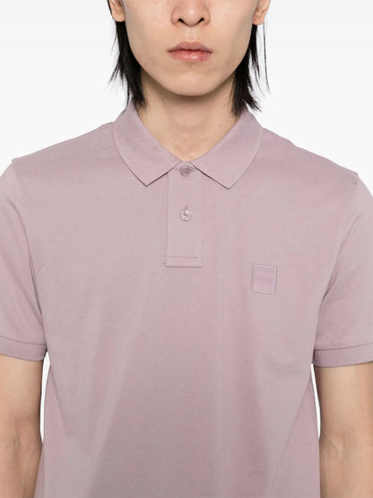 BOSS Passenger Logo Patch Pique Polo Shirt Open Purple