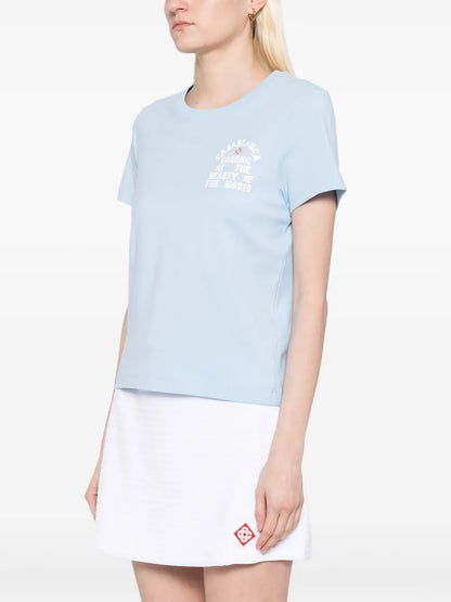 CASABLANCA WOMEN Looking At The Beauty Of The World Fitted T-Shirt Light Blue