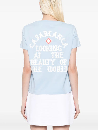 CASABLANCA WOMEN Looking At The Beauty Of The World Fitted T-Shirt Light Blue