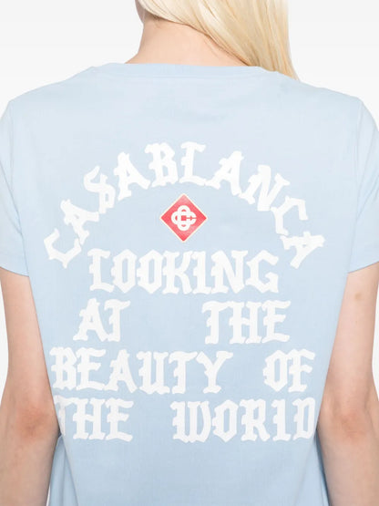 CASABLANCA WOMEN Looking At The Beauty Of The World Fitted T-Shirt Light Blue