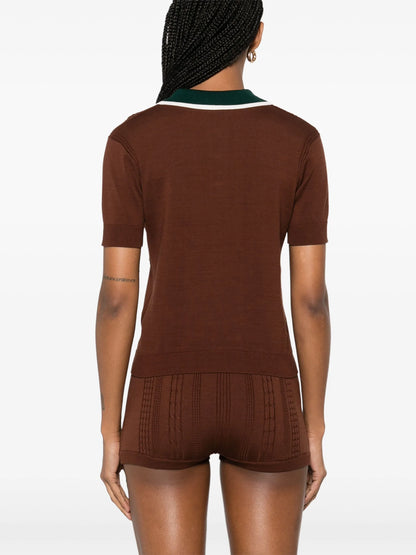 CASABLANCA WOMEN Mini Cable Polo Shirt Brown