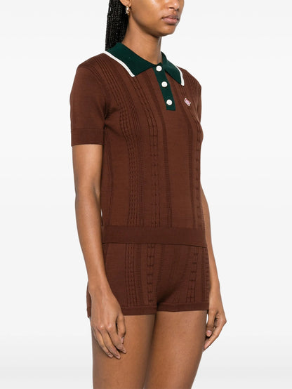 CASABLANCA WOMEN Mini Cable Polo Shirt Brown