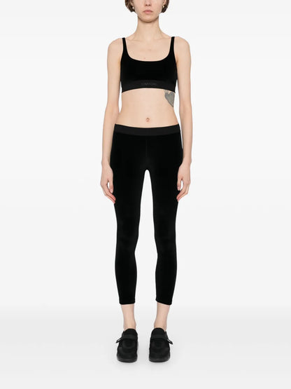 TOM FORD WOMEN Logo Stretch Velvet Leggings Black