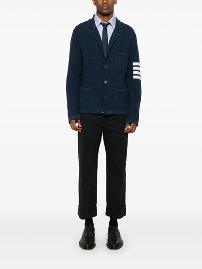 THOM BROWNE Notched Lapel 3 Stripe Cardigan Navy
