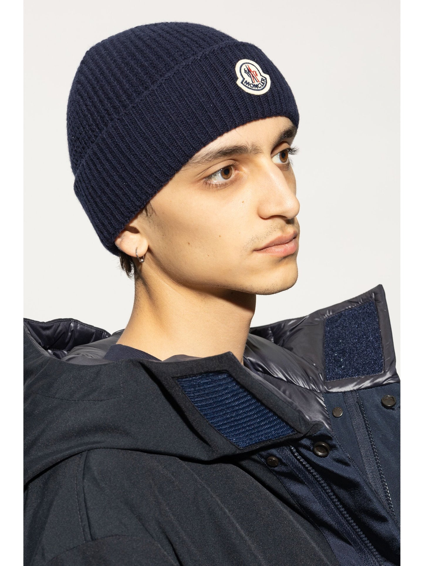 MONCLER Logo-appliqué Beanie Navy Blue