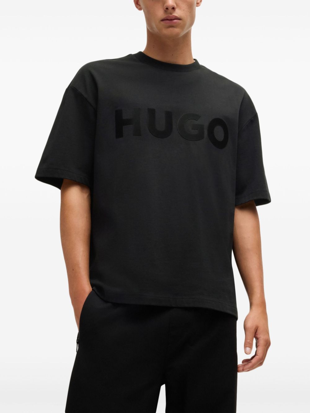 HUGO Dinkee Logo Print Cotton Oversized-Fit T-Shirt Black