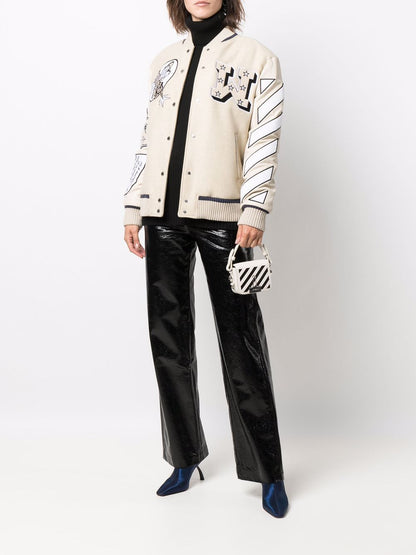 OFF-WHITE WOMEN Heavy Patch Varsity Jacket Beige