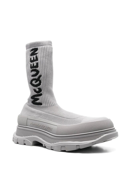 ALEXANDER MCQUEEN Graffiti Knit Tread Slick Boots Grey