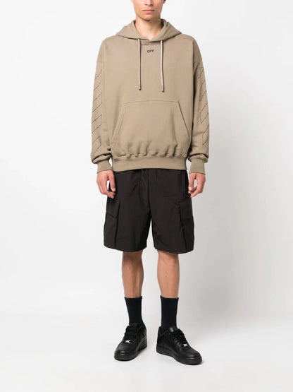 OFF-WHITE Logo Stitch Cotton Hoodie Beige Black