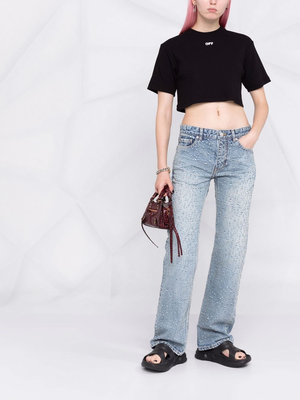OFF-WHITE WOMEN Off Stamp Cropped T-Shirt Black