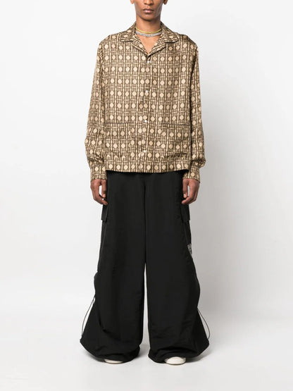 PALM ANGELS Allover Monogram Pajama Shirt Long Sleeves Beige