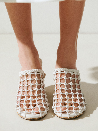 JACQUEMUS WOMEN Les Doubles Tresses Wedge Mules Off-White