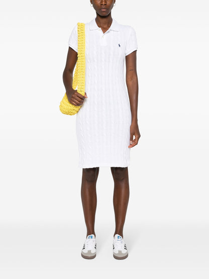 RALPH LAUREN WOMEN Pony Embroidered Cable Knit Polo Dress White