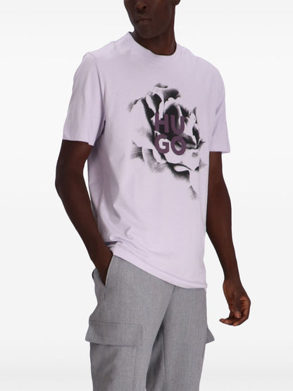 HUGO Logo Graphic Print Cotton T-Shirt Light/Pastel Purple