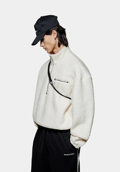 MKI MIYUKI ZOKU Boucle Quarter Zip Sweatshirt Off-White