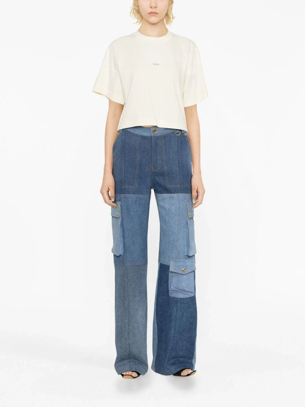 OFF-WHITE WOMEN Small Arrow Pearls Crop T-Shirt Ivory White