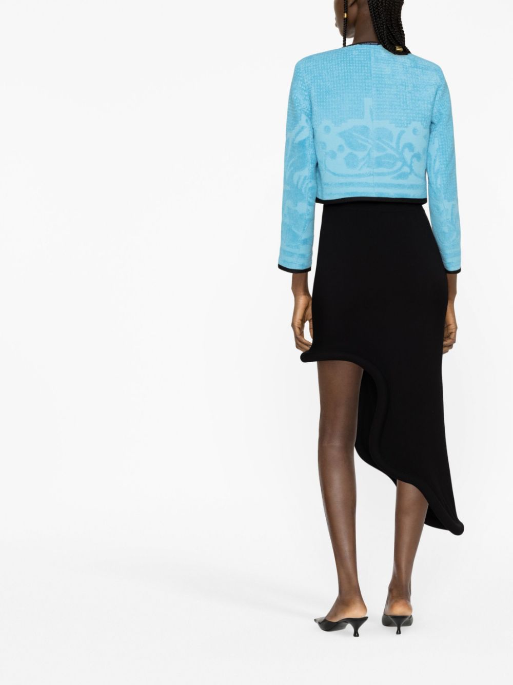 MARINE SERRE WOMEN Jacquard Towels Boxy Tailored Jacket Aquarius Blue Black