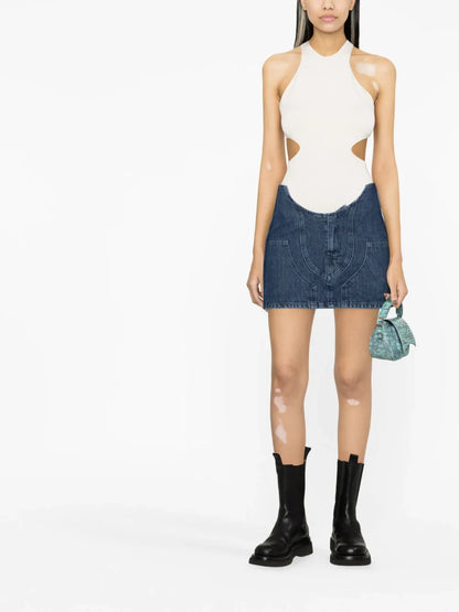 OFF-WHITE WOMEN Motorcycle Hole Mini Skirt Blue
