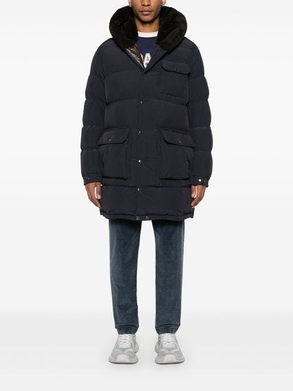 MONCLER Rowan Logo Long Parka Coat Navy