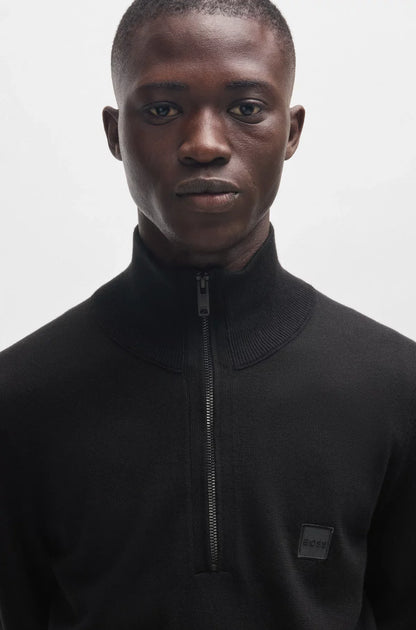 BOSS Kanobix Logo Patch Quarter Zip Jacket Black