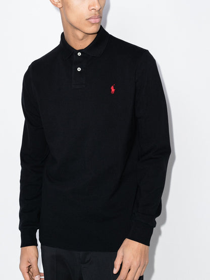 RALPH LAUREN The Iconic Mesh Logo Long Sleeve Polo Shirt Black