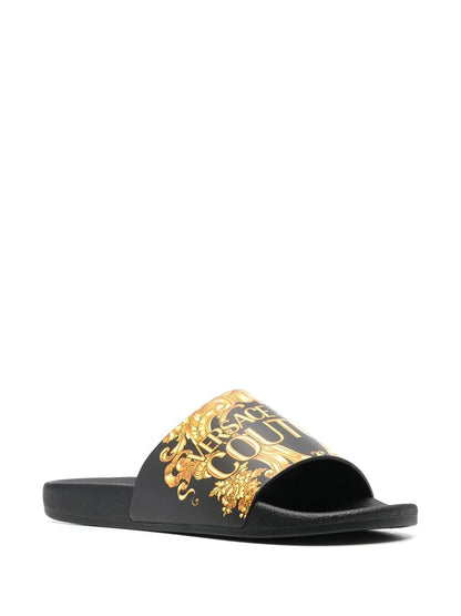 VERSACE Baroque-Print Slides Black