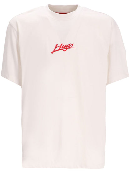 HUGO Dlogotee Logo Embroidered Cotton T-Shirt Natural