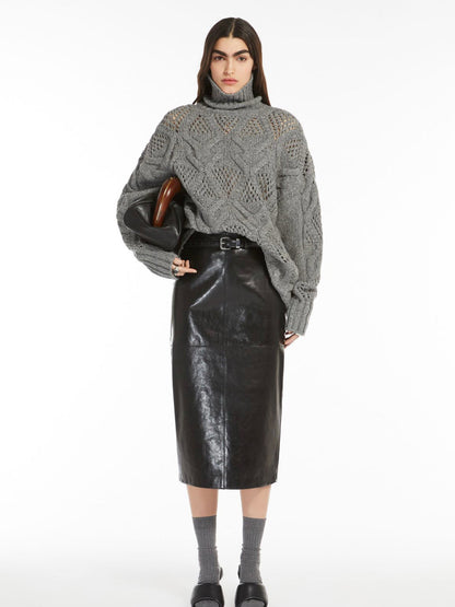 MAX MARA WOMEN Edicola Diamond Knit Maxi Sweater Medium Grey