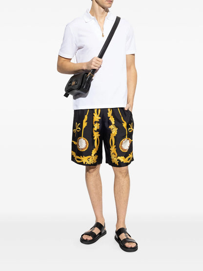 VERSACE Cotton Logo Half-Zip Polo Shirt White