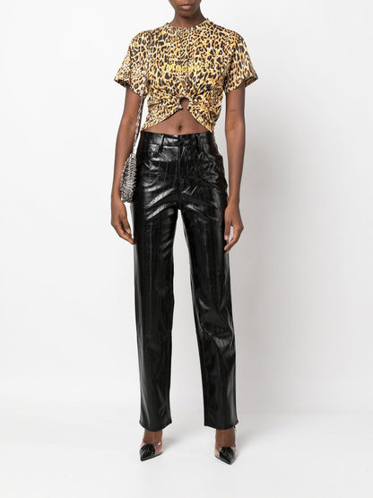 PACO RABANNE WOMEN Leopard "Meooow" Print Cropped T-Shirt