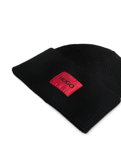 HUGO Logo Patch Beanie Black